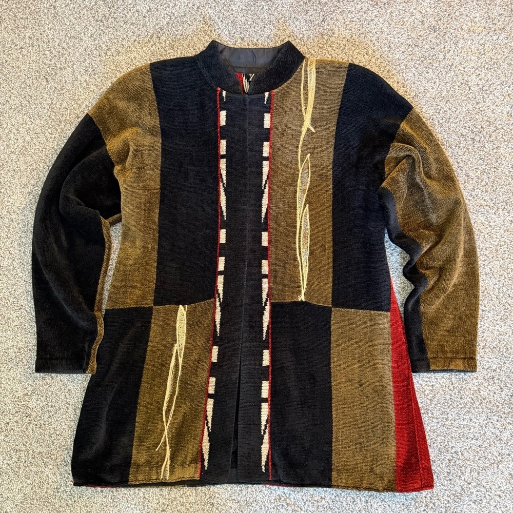 Mina Norton New York Wearable Art/Artsy/Art To Wear Chenille Cardigan Women’s L